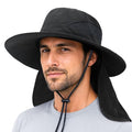 Sun Bucket Hats for Men Women Fishing Hat with Neck Flap Black (Black (With Neck Flap))