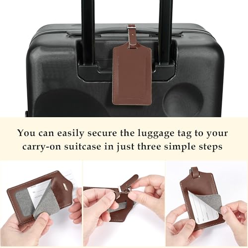 8 Pack Luggage Tags for Suitcases Airplane Travel Essentials (Brown)