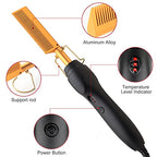 Electric Ceramic Hair Straightener and Curling Iron (Gold)