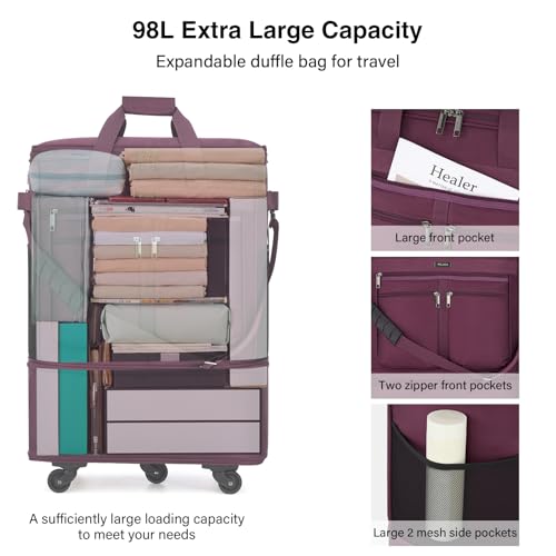 Expandable Luggage Bags for Travel Collapsible Suitcase with Wheels (Purple)