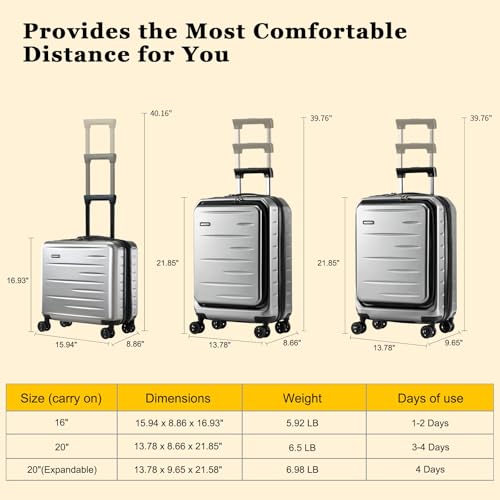 Expandable 16 Inch Carry On Luggage Airline Approved Small Suitcase (Gray / 16 Inch EXT)