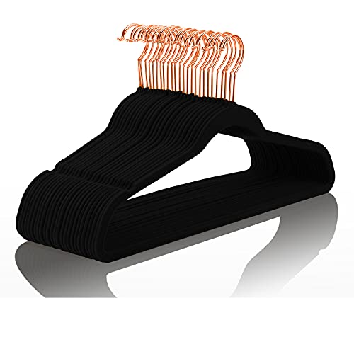 Black Velvet Hangers 30 Pack Non Slip Heavy Duty Rose Gold Hooks (Black/Rose Gold / 30-Pack)