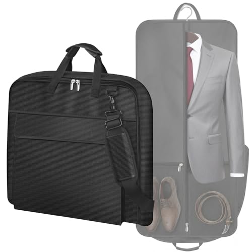 Carry On Garment Bags for Travel with Shoe Compartment 42'' Suit Travel Bags for Men Heavy duty Fabric Luggage Hanging Bag for Clothes Suit Carrier with Shoulder Strap for Business Trips