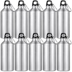10 Pcs Aluminum Water Bottle 20 oz Reusable Bottles Lightweight Leak Proof Aluminum Sports Travel Bottles with Twist Cap Buckle for Gym (Silver)