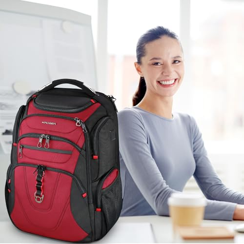 Travel Laptop Backpack 17.3 Inch XL Computer Backpack for Men (Black/Red / 17.3 inch)