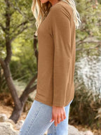 Long Sleeve Shirts for Women Casual Crewneck Tops Basic Tees (XX-Large / 01coffee)