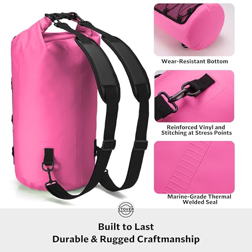 5/10/25/30/40L Waterproof Dry Backpack & Phone Case- Large Floating Dry Bag for Kayaking, Travel, Hiking, Fishing, Camping, Motorcycles & Beach, Heavy-Duty Roll Top Men/Women (Pink) (25l+ Pink / 30L)