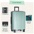 Boren Expandable Hardside Rugged Travel Luggage with 8 Spinner Wheels (Checked-Medium 26-Inch, No USB Port / Metallic Lime Green)