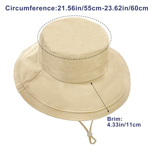 Sun Hats for Women Wide Brim Ponytail UV Protection Beach Hat Packable Waterproof Bucket Hat for Travel Hiking Gardening (Khaki)