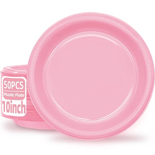 50 Pcs 10 Inch Pink Plastic Plates (Pink / 50 Pcs)