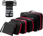 BeeNesting Waterproof Compression Packing Cubes 5 (Black Red / 6-Piece Set)