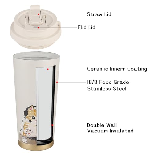 Coffee Travel Mug with Flip Lid (MusicCat_TravelMug_16oz)