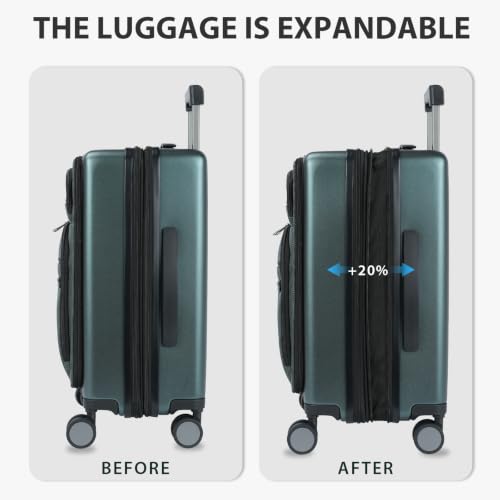 Carry On Luggage 22x14x9 Airline Approved 20 Inch Suitcases (Dark Green)