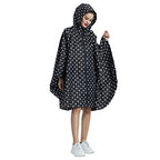 Rain Poncho Jacket Coat Hooded Zipper Style for Women (One Size / Black Dot)