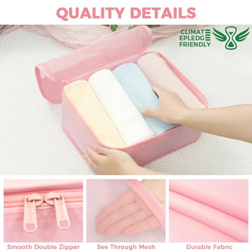 9 Set Packing Cubes with Packing List Luggage Packing Organizers for Travel Accessories (Pink)