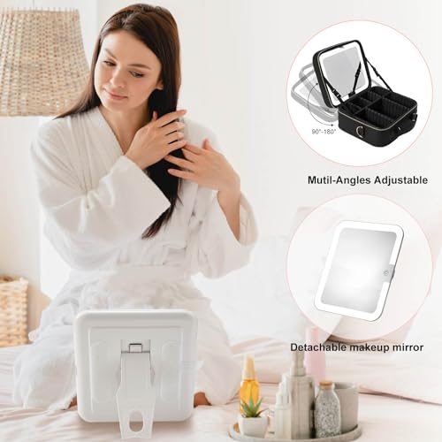 Travel Makeup Bag with Mirror Travel Makeup Organizer Makeup Case (BLACK)