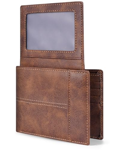 Wallet for Men RFID Blocking Genuine Leather Bifold Wallets (dark brown)