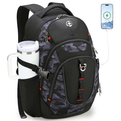 Design Laptop Backpack for Men with USB Charging Port SD803 (Gray Camo / Standard)