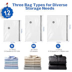 Travel Vacuum Seal Bags for Clothing with Cordless Electric Pump (12PCS)