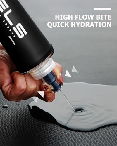 Folding Soft Flask Portable Collapsible Running Lightweight Water Bottle for Outdoor Sports (500ml/16.9oz-2 Pack-Black)