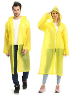 Reusable Rain Poncho with Hood and Sleeves for Adults (2pcs, Yellow)