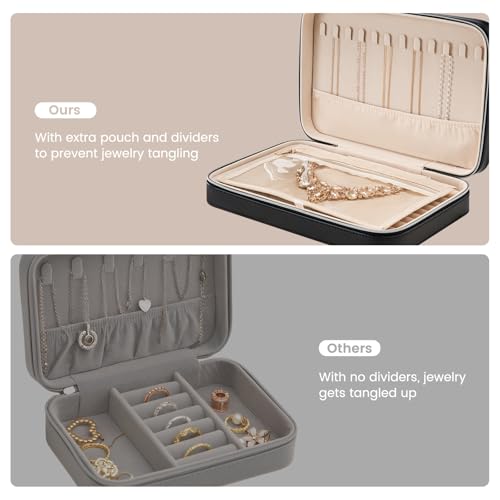 Travel Jewelry Case for Women Girls (Black / Large (10"W*6.69"D*2.17"H))
