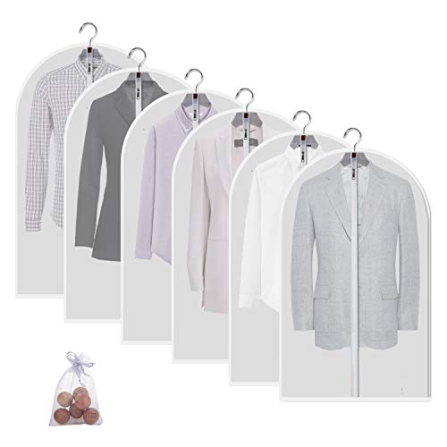 6 Pack Garment Bags for Hanging Clothes (24" x 40" 6 Pack / Translucent)