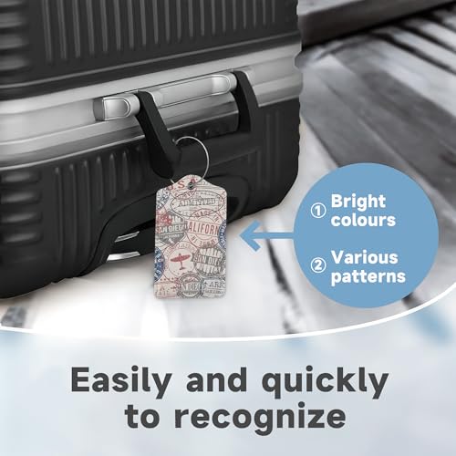 Set of 2 Luggage Tags for Suitcases (Passport Travel Stamps)