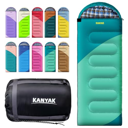 Warm & Cool Weather Single Sleeping Bag for Adults Kids (Dark Green & Emerald Green)