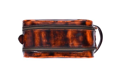 10" Premium Leather Toiletry Travel Pouch With Waterproof Lining (Canary Brown)