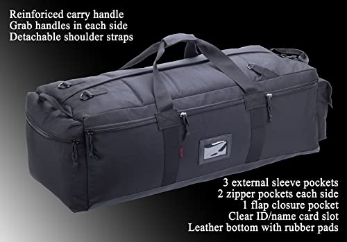 Large Military Duffle Bag Tactical Gear Load Out Bag Deployment Cargo Bag Travel Sports Equipment Duffel Luggage Bag with Backpack Straps 90L (BLACK)