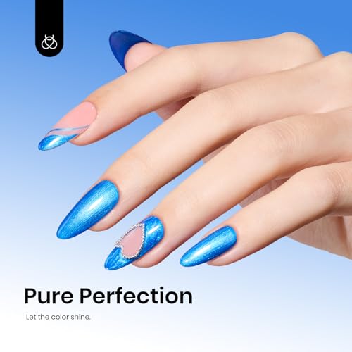 Navy Blue Gel Nail Polish 0.51OZ Dark Blue Nail Art (D - Shimmery Blue | Mystic Sea)
