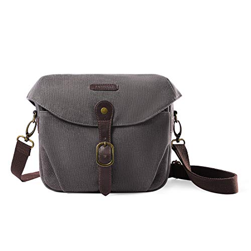 Canvas Crossbody Camera Bag with Rain Cover for Women Men (03-Gray)
