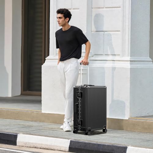 Luggage PC+ABS Aluminum Frame Zipperless Checked Luggage Hard Shell Suitcase with TSA Lock Double Spinner Wheels 24 Inch Black (Black / 24-inch(upgraded Tsa Lock))
