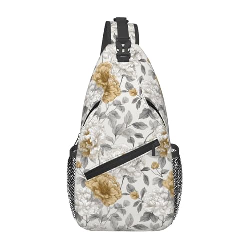 Sling Bag Rustic Flower Peony Floral Hiking Daypack Crossbody Shoulder Backpack Travel Chest Pack for Men Women (B0164)