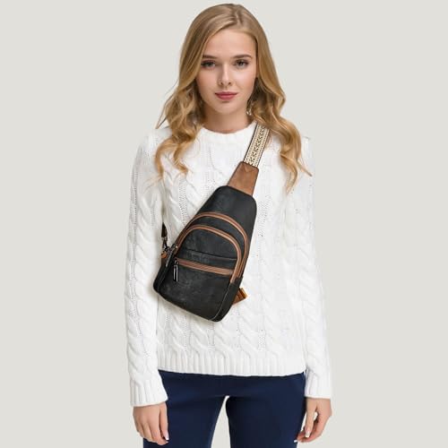 Sling Bag Crossbody Bags (Black With Brown)