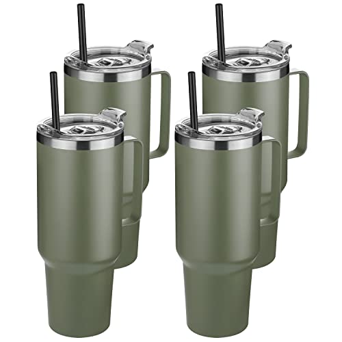 40 oz Stainless Steel Tumbler with Handle (Army Green / 40 Ounces-4)