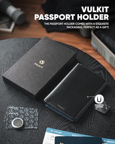 Passport Holder Compatible with Airtag Holder RFID Blocking Passport Wallet Travel Leather Passport for Women (Black Navy)