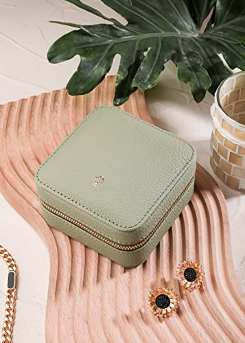Travel Jewelry Organizer Boxes for Women Small Portable Necklace Earrings Bracelet Rings Travel Case Best Friend Birthday Gifts for Women Trendy (01_Lychee_Sage_Green)