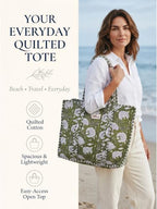 100% Cotton Quilted Tote Bag For Women (Olive Garden)