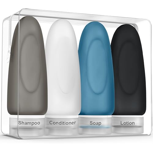 Leak Proof Travel Bottles (4pc 3 oz - Gray/White/Blue/Black)