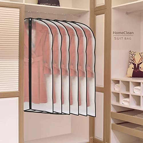 Garment Bags for Hanging Clothes 12 PCS Transparent Waterproof Dustproof Storage for Wardrobe Storage Suit Covers for Closet Clear Reuse Full Zipper for Costumes Suits Coats 24''x48'' (24'' x 48''/12 Pack / Black-Translucent)