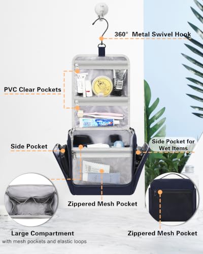 Hanging Toiletry Bag for Men (Navy Blue / Large)