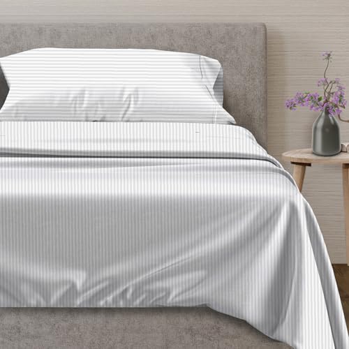 100% Egyptian Cotton Twin Size Sheet Set (Twin / 26 - Striped White)