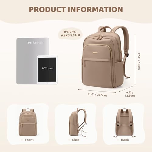 Hiking Travel Backpack for Women Casual Business Weekender Multilayer Laptop Bag (A-champagne Brown / 16 Inch)