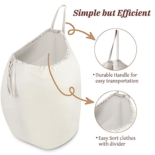 87L Washable Laundry Bag with Handles (Beige with Divider)