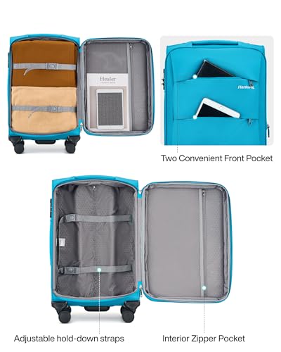 20 Inch Expandable Carry On Luggage 22x14x9 Airline Approved Softside Suitcases with Wheels Lightweight Travel Luggage Rolling Suitcase with Lock for Men and Women (Caribbean Blue / 20 Inch)