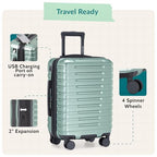 Boren Expandable Hardside Rugged Travel Luggage with 8 Spinner Wheels (Carry-on 22-Inch, USB Port in Carry-On / Metallic Lime Green)