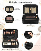 Makeup Bag Travel Makeup Train Case Large Cosmetic Case Professional Portable Makeup Brush Holder Organizer and Storage with Adjustable Dividers and Shoulder Strap Black (Medium / Black)