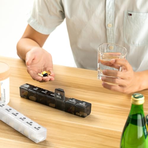 2 Pack Weekly Large Pill Organizer (Black-white)
